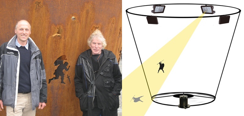 Hartmut Rählmann und Dennis Oppenheim | Entwurf der Battledrums (c) Gabriele Janz/LVO und Dennis Oppenheim